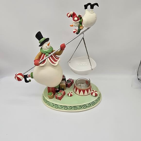 Vintage Yankee Candle Circus Snowmen Tumbling Tricks Christmas Tart Warmer - Picture 1 of 6